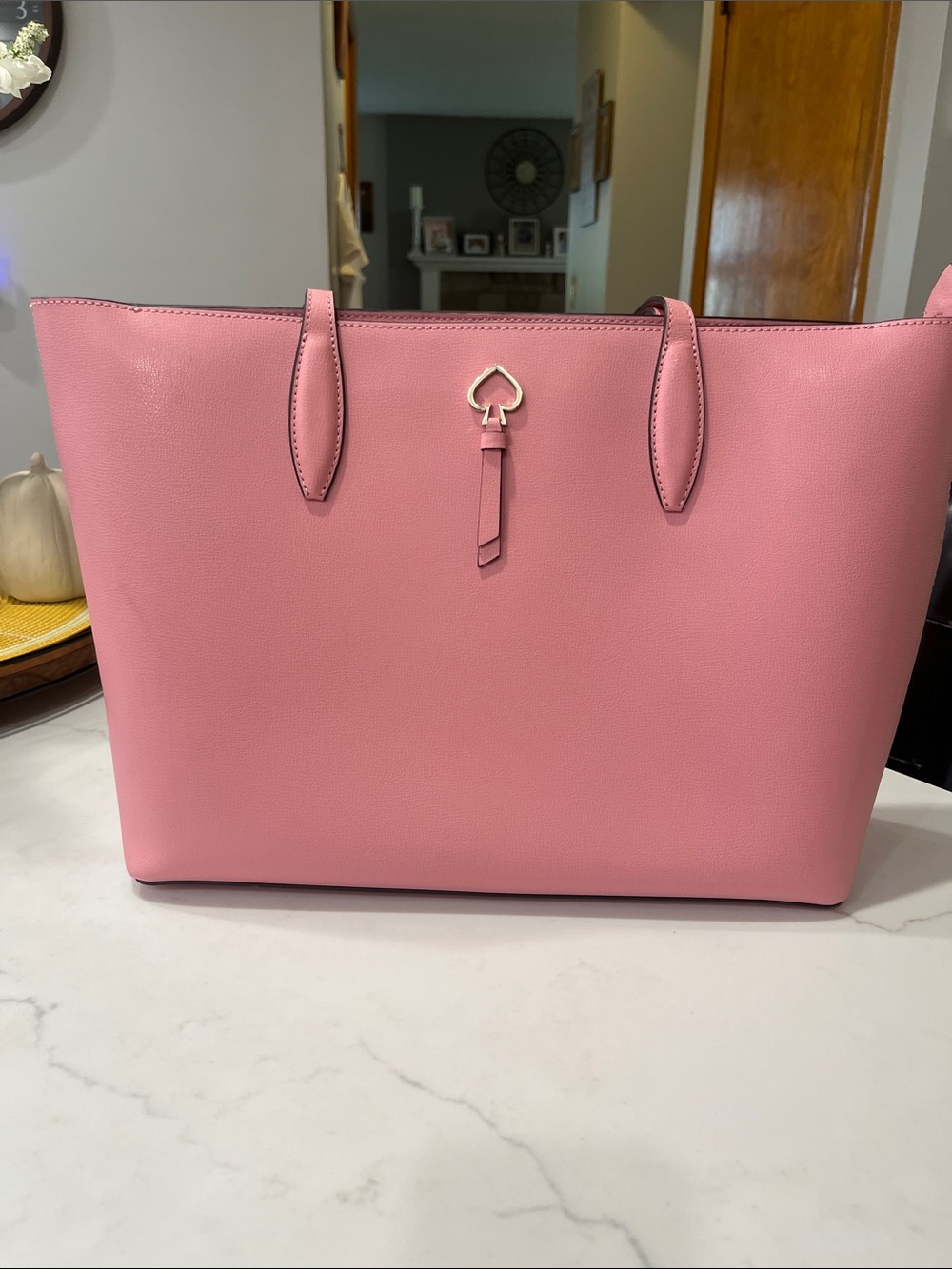 kate spade Large Pink Leather Tote with Spade Charm
